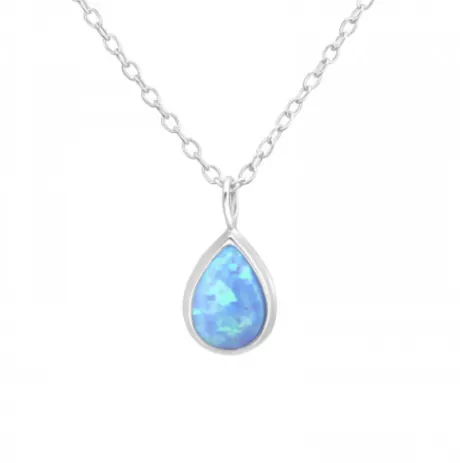 Collier en argent sterling avec pendentif délicat larme en opale bleue - Ag Sterling