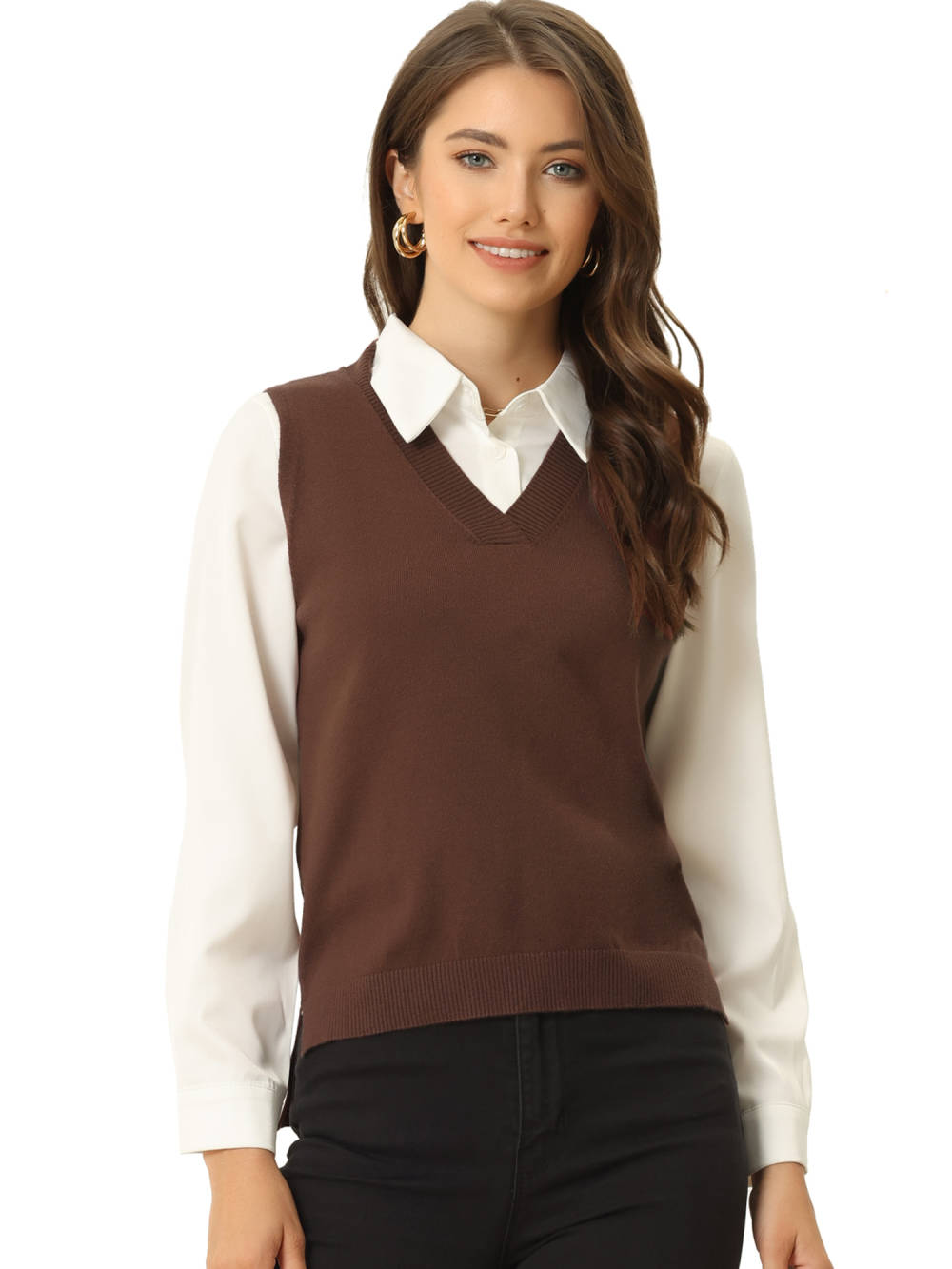 Allegra K- V Neck Vest Knit Pullover Sleeveless Sweater Top