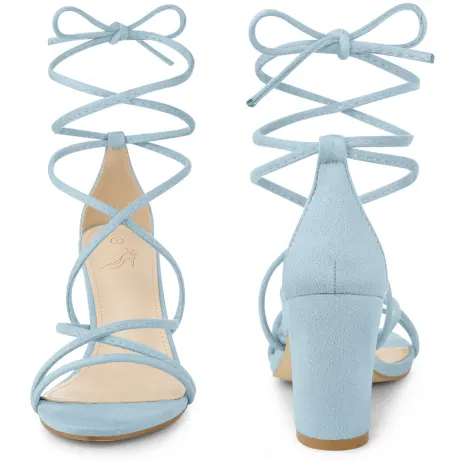 Allegra K - Lace Up Heels Strappy Chunky Heel Sandals