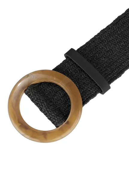 Allegra K- Stretch Woven Belt Wide Round Buckle