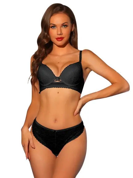 Allegra K- Lace Underwire Padded Bra and Panty Set