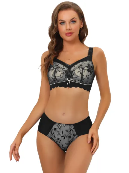 Allegra K- Lace Adjustable Straps Wirefree Bra and Panty Set