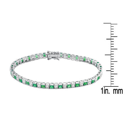 Genevive Sterling Silver with Colored Square Cubic Zirconia Stylish Tennis Bracelet