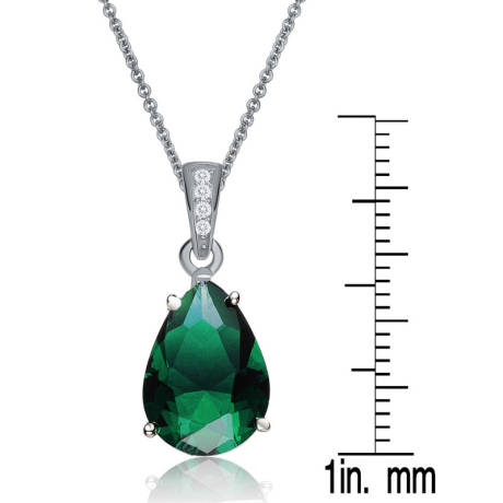 Genevive Sterling Silver White Gold Plating with Colored Cubic Zirconia Pear Shaped Pendant Necklace
