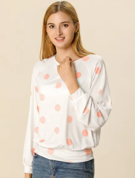 Allegra K- Long Sleeves Blouse Casual Polka Dots Top