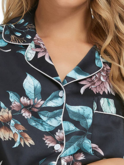 cheibear - Chemise boutonnée à fleurs et short en satin