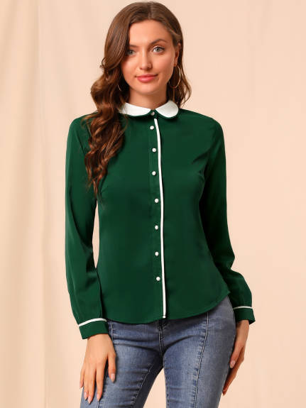 Allegra K- chemise contraste pour femme à col Peter Pan Blouse