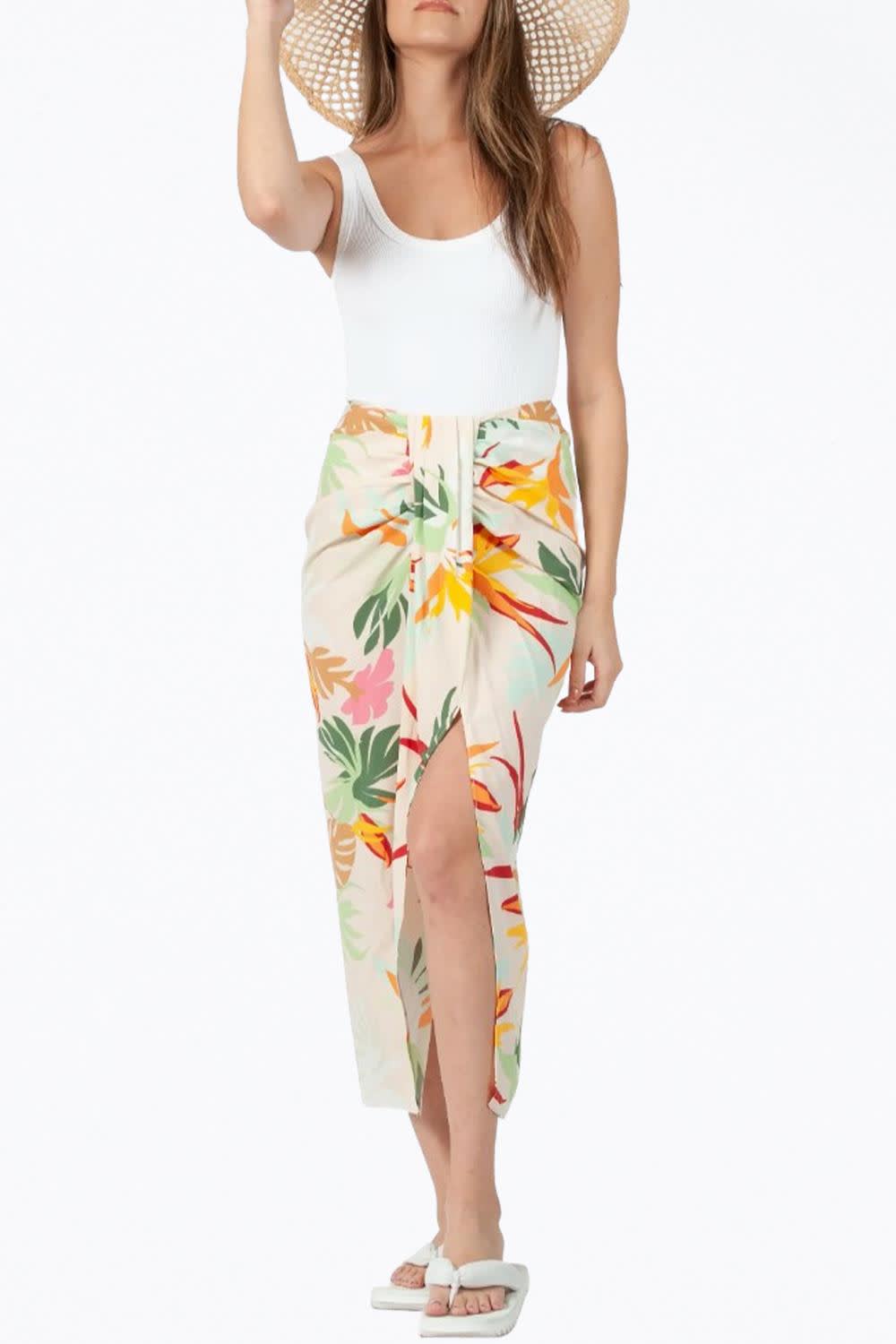LUCCA - Floral-Print Gathered Sarong Skirt