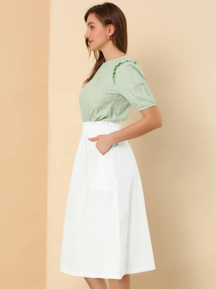 Allegra K- Cotton Elastic Waist Peasant A-Line Midi Skirts