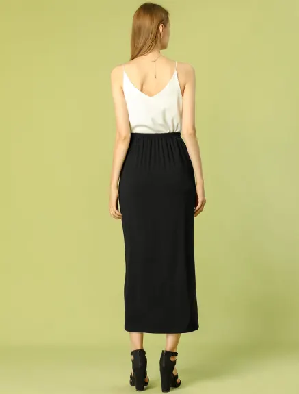 Allegra K- Ruched Split High Waist Maxi Skirt