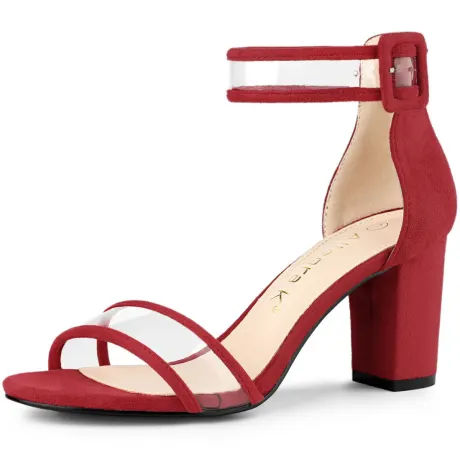 Allegra K - Clear Ankle Strap Chunky Heel Sandals