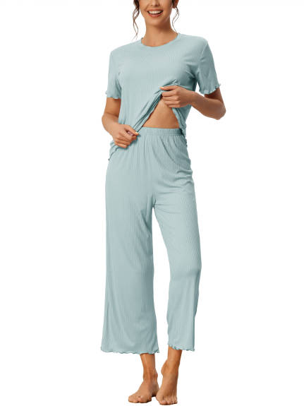 cheibear - Ensemble de pyjama à manches courtes et col rond en tricot doux