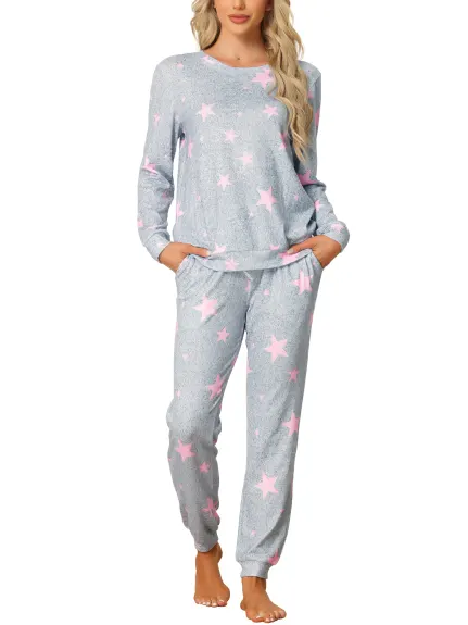 cheibear - Star Printed Kint Pajama Set