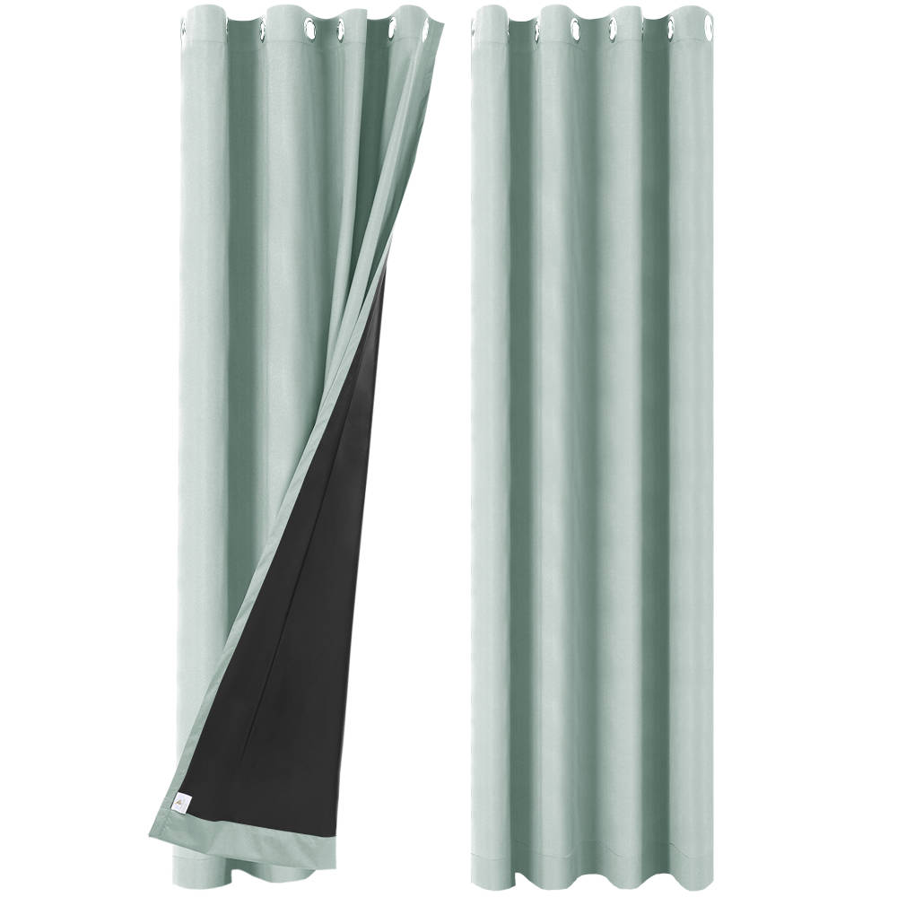 PiccoCasa- 100% Blackout Waterproof Grommet Curtains with Black Liner, 2 Panels Set 52 x 95 Inch