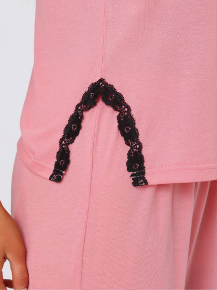 cheibear - Lace Trim Soft Modal Cami Pajama Sets