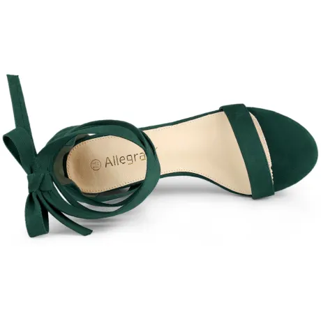 Allegra K - Open Toe Block Heel Lace Up Heels Sandals