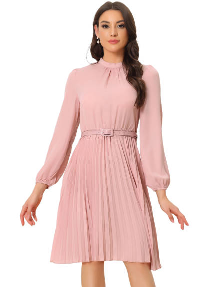 Allegra K- élégante robe Midi chemise à manches longues plissée