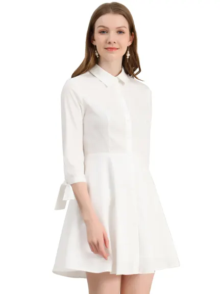 Allegra K- Turn Down Collar Cotton Shirt Dress