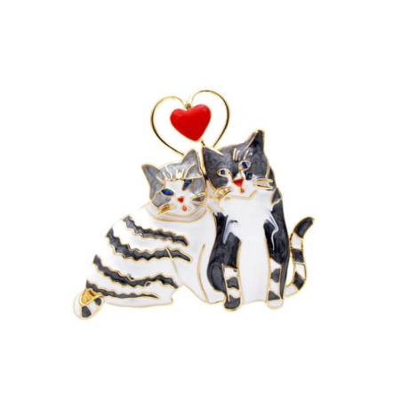 Grey Cats with Heart Brooch  - Don't AsK