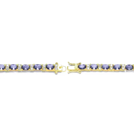 Bracelet tennis Genevive en argent sterling plaqué or blanc avec zircons cubiques ovales colorés et transparents en alternance