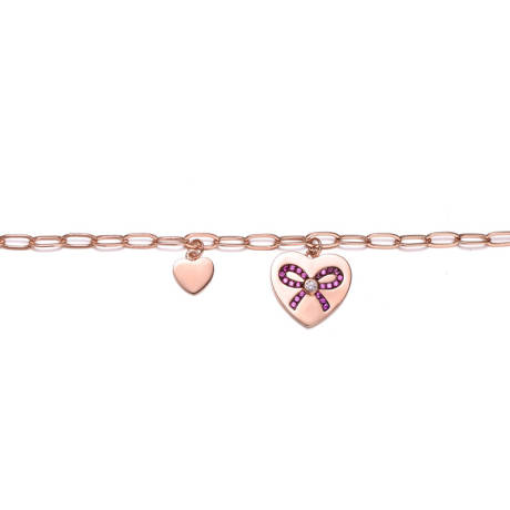 Bracelet réglable plaqué or rose 18 carats avec breloques cœur