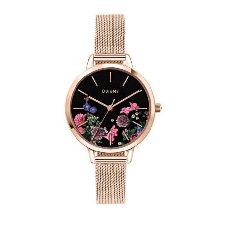 OUI & ME-Fleurette 34mm 3 Hand Yellow Gold Case Silver Dial Watch With Pink Flower Recycled Leather Strap