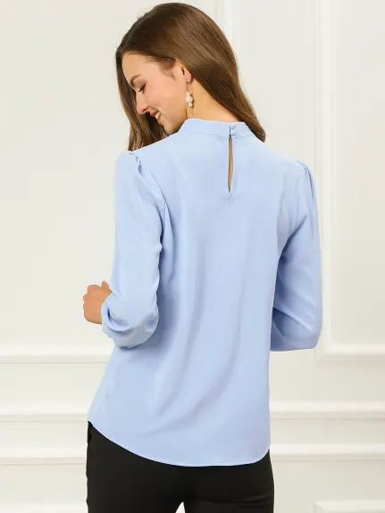Allegra K- Stand Collar Long Sleeve Shirt Blouse