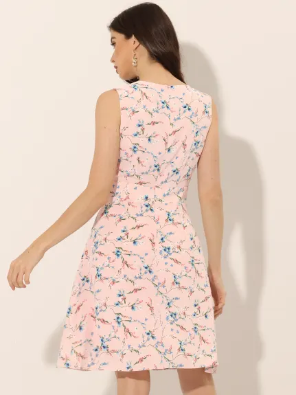 Allegra K- Floral Print Sleeveless A-Line Dress