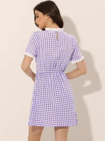 Allegra K- Short Sleeve Checkered Gingham Frilly Dorothy Costume Dress