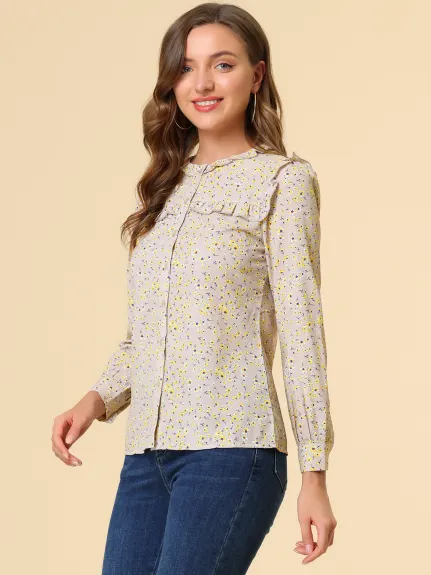 Allegra K- Ruffled Floral Daisy Blouse Shirt