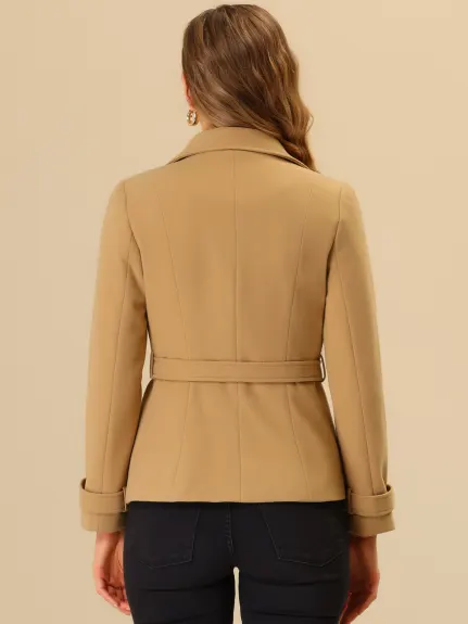 Allegra K- Outerwear Single Breasted Belted Pea Coat