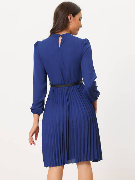 Allegra K- Elegant Long Sleeve Pleated Midi Shirt Dress