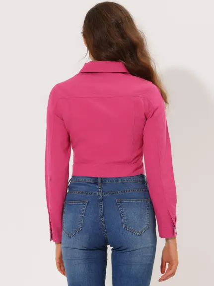 Allegra K - Veste en jean courte boutonnée