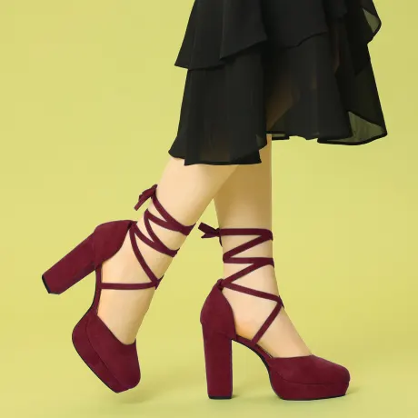 Allegra K - Round Toe Lace Up Platform Strappy Heels