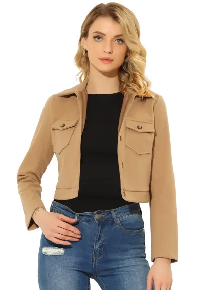Allegra K- Button Front Long Sleeve Crop Jacket Coat