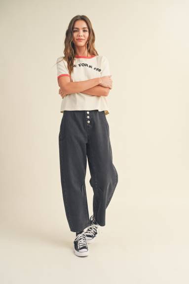Evercado - Washed Black Button Baggy Pants