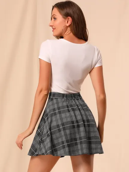 Allegra K- Plaid Zip-Up A-Line Flare Mini Skirt
