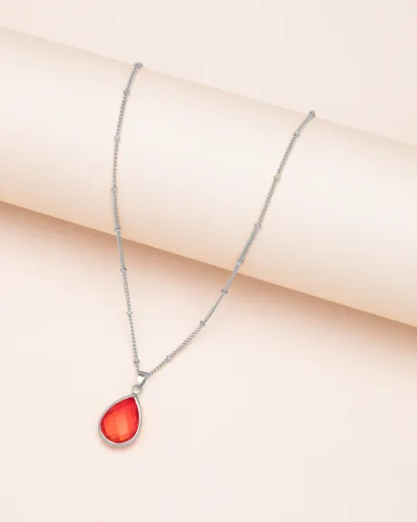 Silvertone July Ruby Red Birthstone Teardrop Necklace - Don't AsK