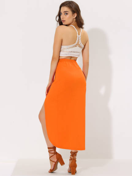 Allegra K- Women's Ruched Split High Waist Maxi Skirt