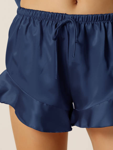 cheibear - Satin Nigthgown Camisole 3pcs Pajama Sets