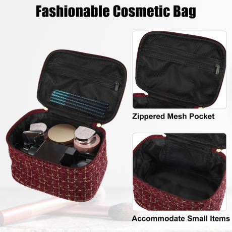Unique Bargains- Travel Makeup Bag Organizer Case Woolen Plaid Pattern