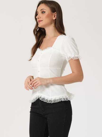 Allegra K- Victorian Gothic Lace Up Blouse
