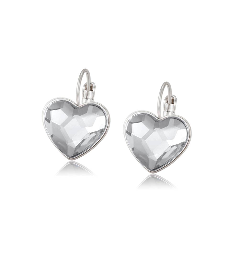 Clear Crystal Heart Leverback Earrings by callura