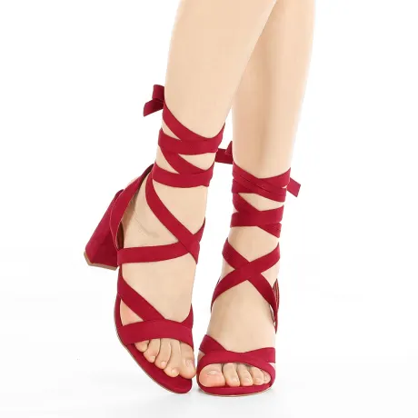 Allegra K - Crisscross Lace up Chunky Heel Sandals
