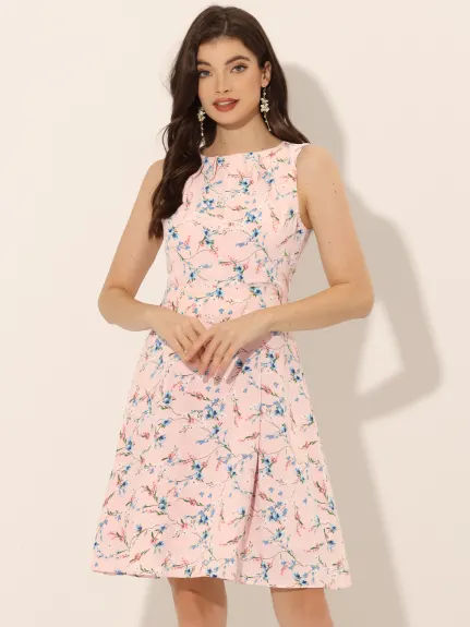 Allegra K- Floral Print Sleeveless A-Line Dress