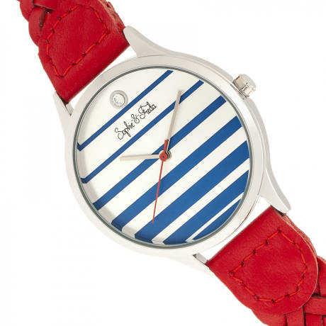 Sophie and Freda - Tucson Leather-Band Watch w/Swarovski Crystals - Gold/Coral