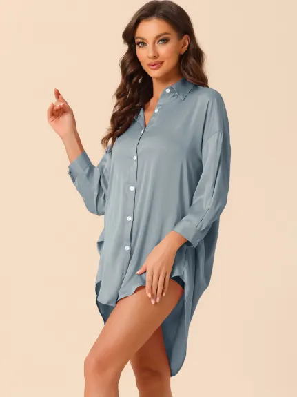 cheibear - Robe chemise boutonnée, chemise de nuit en satin