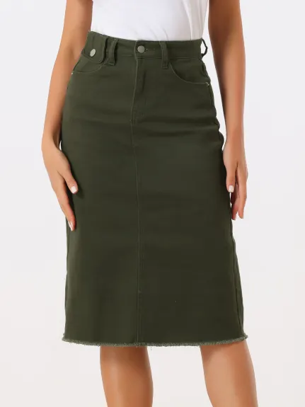 Allegra K- High Waist Back Slit Stretch Denim Skirt