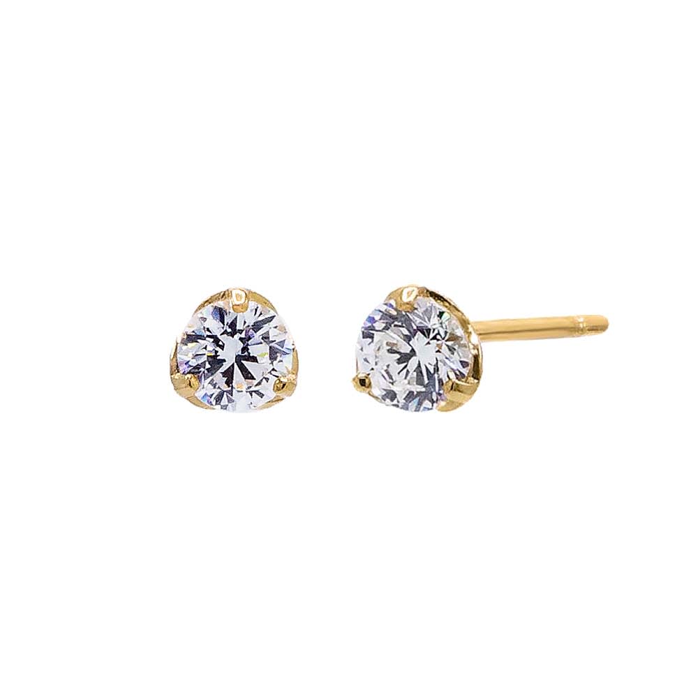 By Adina Eden -CZ SOLITAIRE 3 PRONG STUD EARRING 14K - 14K GOLD