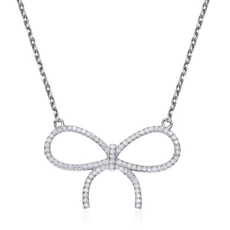 Genevive Sterling Silver with Colored Cubic Zirconia Ribbon Necklace